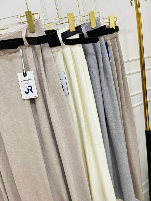 High Quality Winter Woollens Pleated Long Belted Skirts